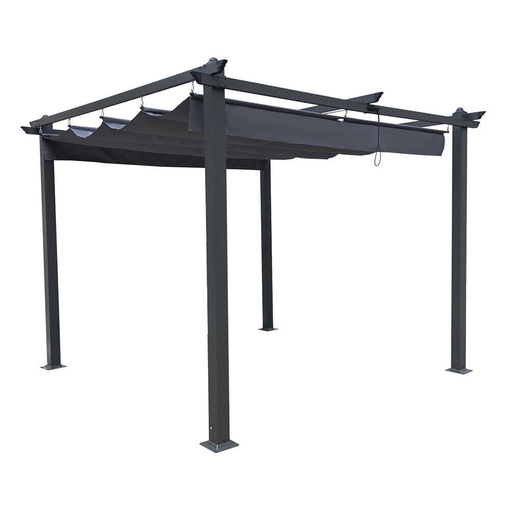 [10x10FT] Premium Outdoor Patio Retractable Pergola Sun Shelter With Canopy (93145726)