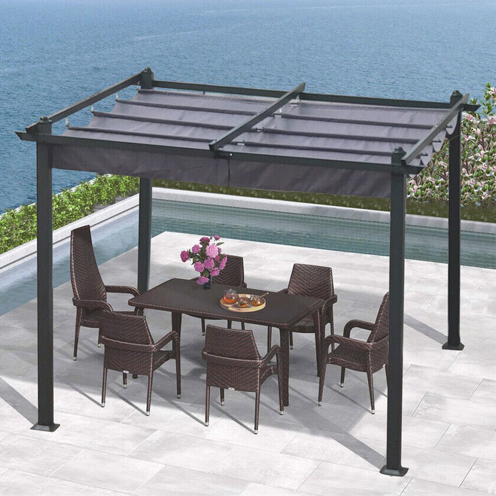 [10x10FT] Premium Outdoor Patio Retractable Pergola Sun Shelter With Canopy (93145726)