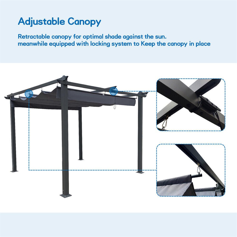 [10x10FT] Premium Outdoor Patio Retractable Pergola Sun Shelter With Canopy (93145726)
