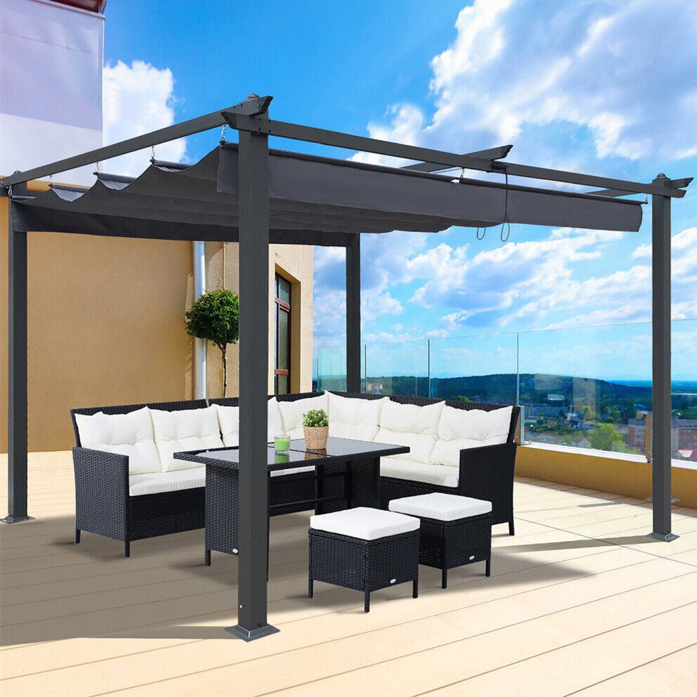 [10x13FT] Premium Outdoor Patio Retractable Pergola With Canopy (97201864)
