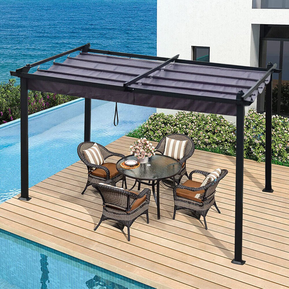 [10x13FT] Premium Outdoor Patio Retractable Pergola With Canopy (97201864)