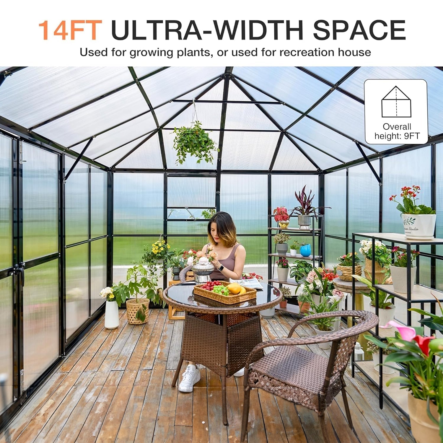 [10x14FT] Premium Outdoor Polycarbonate Greenhouse With Aluminum Frame And Double Swing Doors (93841752)