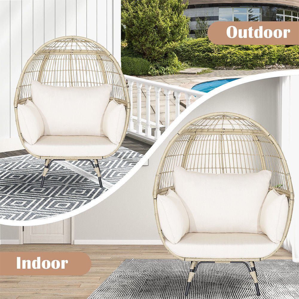 Premium Oversized Rattan Patio Egg Lounge Chair Basket With Cushions, 57" (95761284)