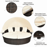 Premium Round Outdoor Patio Rattan Daybed W/ Canopy & Table, 76"