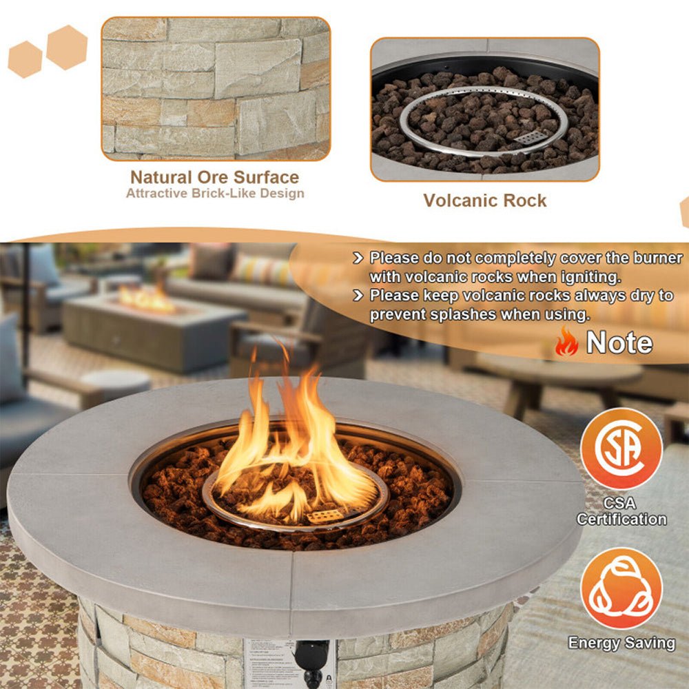 Premium Round Outdoor Propane Patio Gas Fire Pit Table W/ Lava Rock & Cover, 36" (98524173)