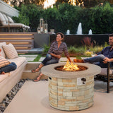 Premium Round Outdoor Propane Patio Gas Fire Pit Table W/ Lava Rock & Cover, 36" (98524173)
