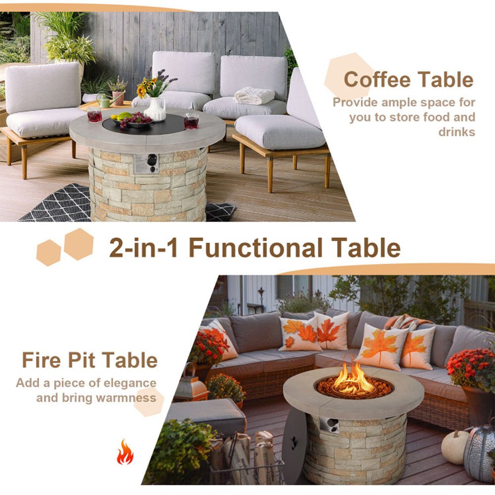 Premium Round Outdoor Propane Patio Gas Fire Pit Table W/ Lava Rock & Cover, 36" (98524173)