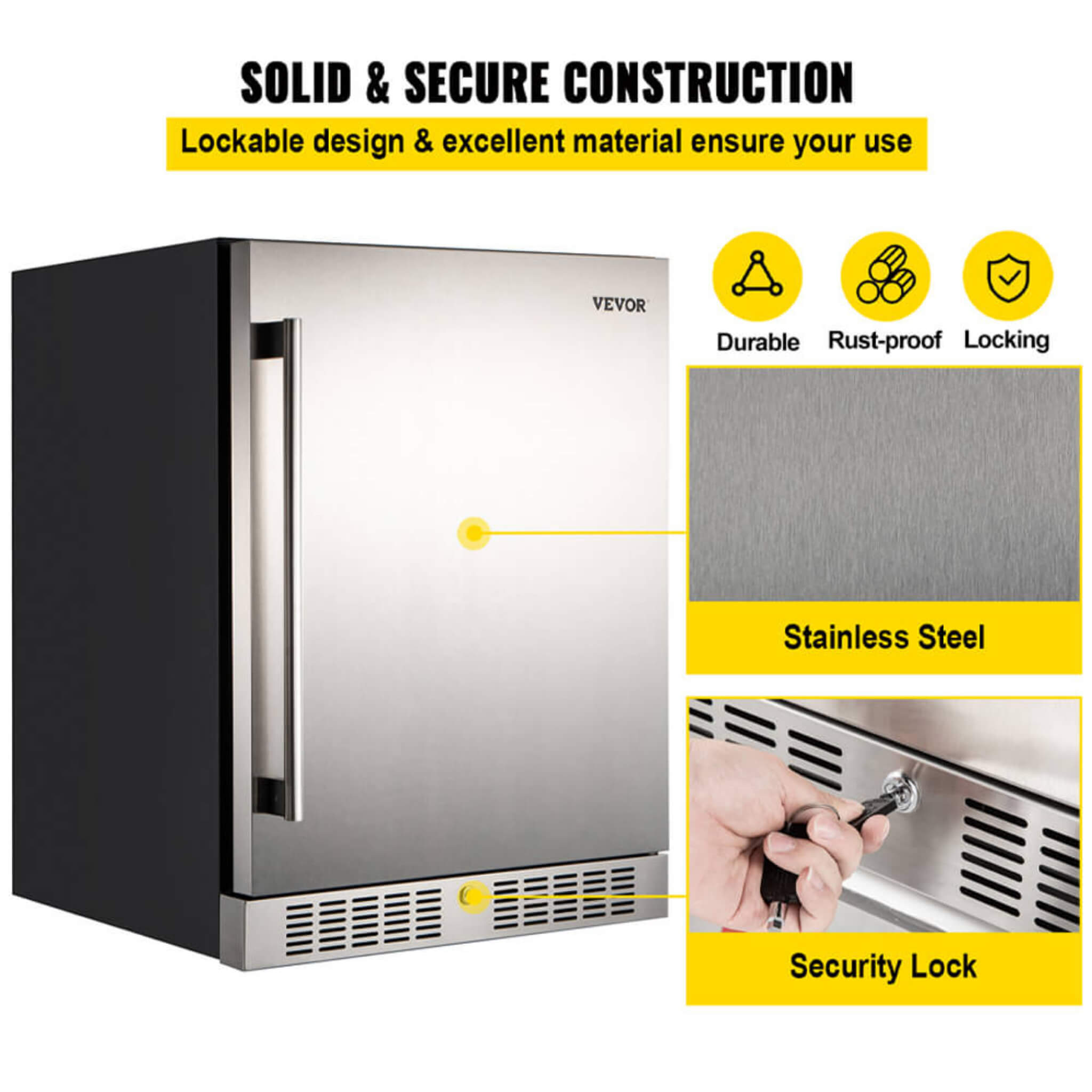 Premium Single Door Stainless Steel Built-In Wine Beverage Undercounter Refrigerator, 5.3 Cu.Ft.