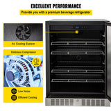 Premium Single Door Stainless Steel Built-In Wine Beverage Undercounter Refrigerator, 5.3 Cu.Ft.
