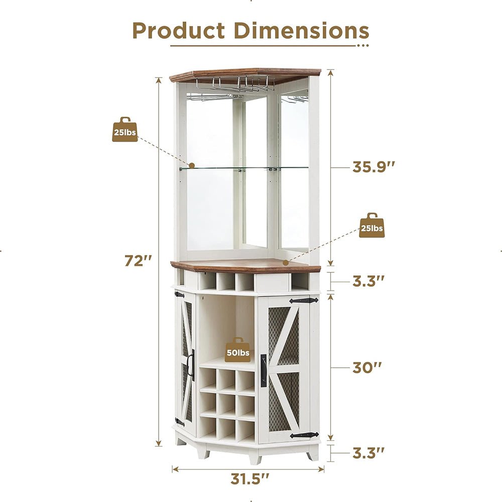 Premium Tall Corner Wine Bar Storage Cabinet W/ Bar Door And LED Lights, 72" (97316452)