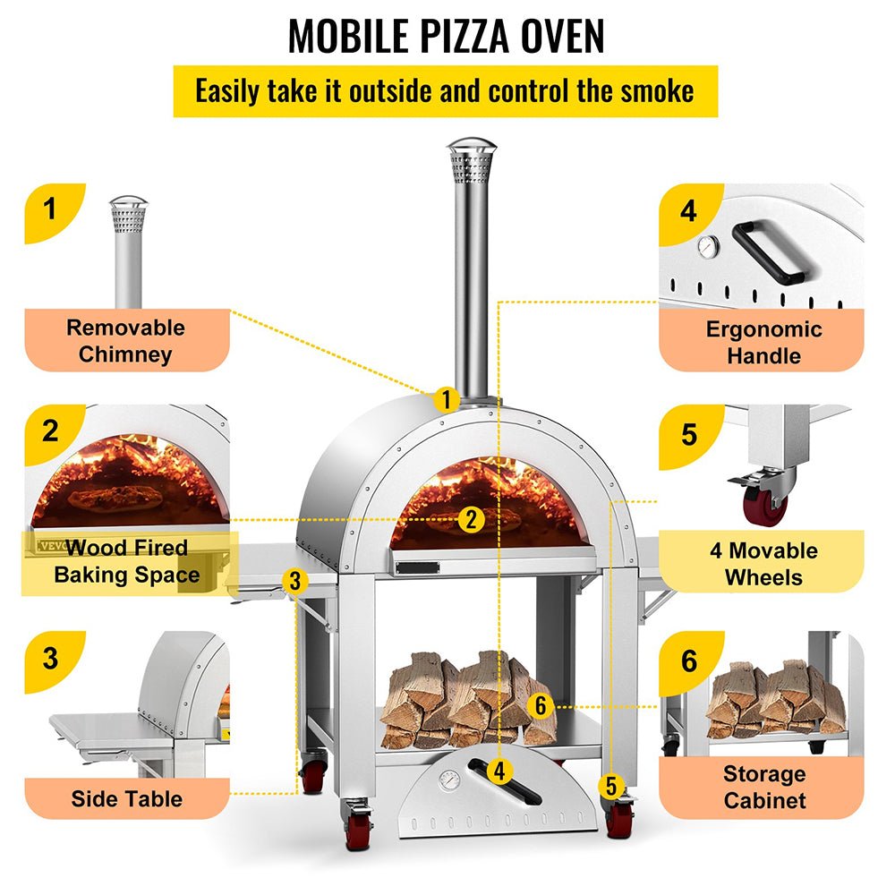 Premium Wood-Fired Stainless Steel Artisan Pizza Oven Maker With Wheels, 32 Inch (91357462)