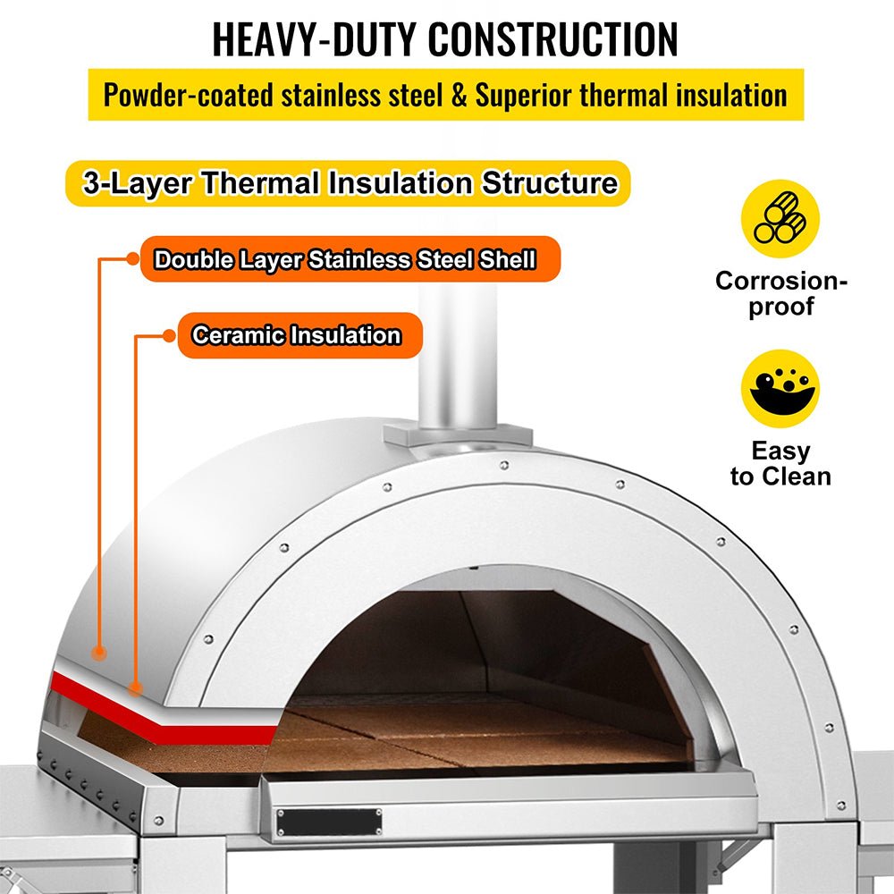Premium Wood-Fired Stainless Steel Artisan Pizza Oven Maker With Wheels, 32 Inch (91357462)