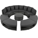 Large Premium Rattan Wicker Circular Patio Sofa Set With Tempered Glass Coffee Table And 6 Pillows