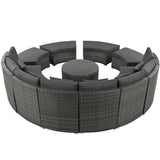 Large Premium Rattan Wicker Circular Patio Sofa Set With Tempered Glass Coffee Table And 6 Pillows