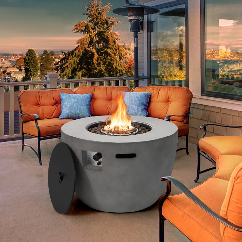 Round 50000 BTU Concrete Propane Fire Pit Table With Lava Rocks & PVC Cover, 36"