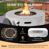 Round 50000 BTU Concrete Propane Fire Pit Table With Lava Rocks & PVC Cover, 36"