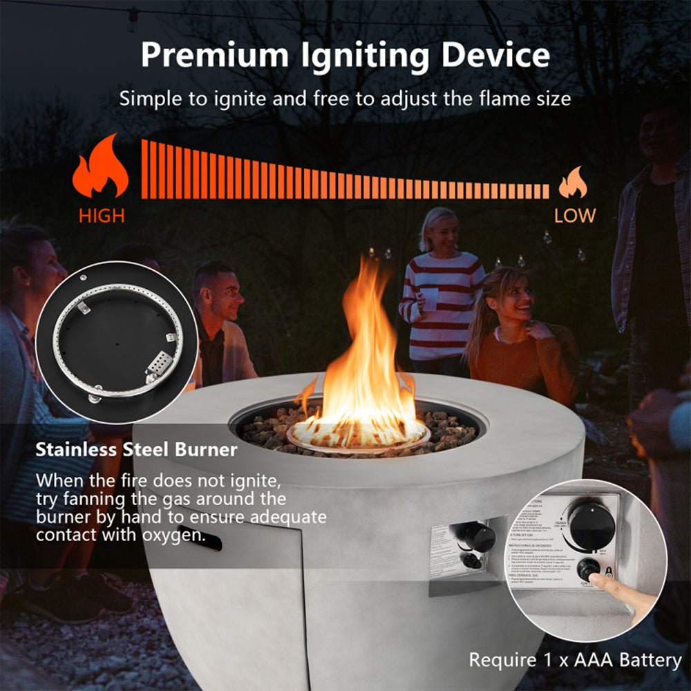 Round 50000 BTU Concrete Propane Fire Pit Table With Lava Rocks & PVC Cover, 36"