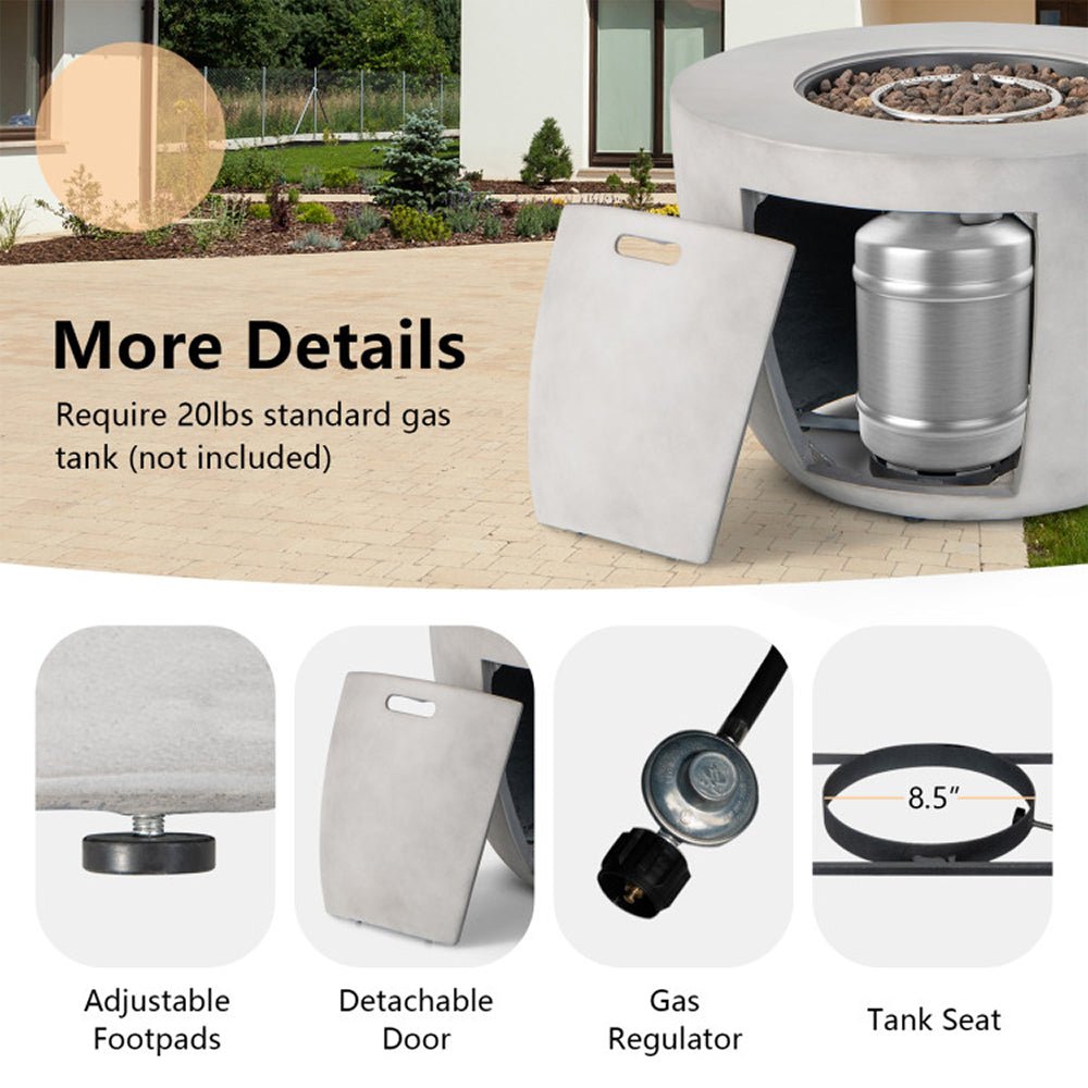 Round 50000 BTU Concrete Propane Fire Pit Table With Lava Rocks & PVC Cover, 36"