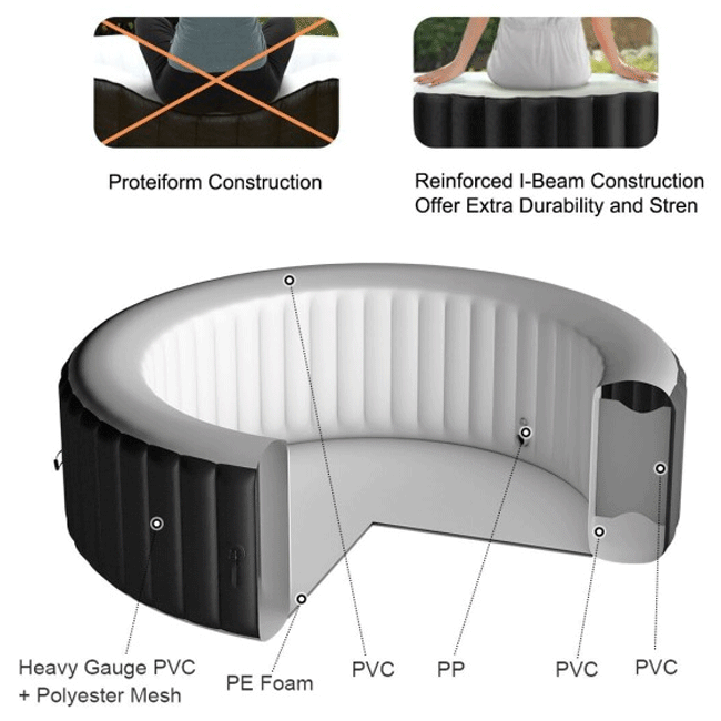 Round Portable Inflatable Blow Up Above Ground Jacuzzi Spa Hot Tub, 71''