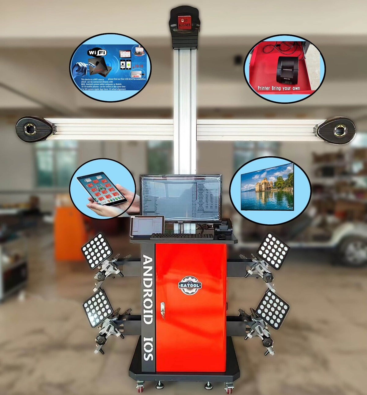 Katool KT-AV9 Wheel Alignment Machine Full-Automatic Works on 2 Post & Scissor Lift