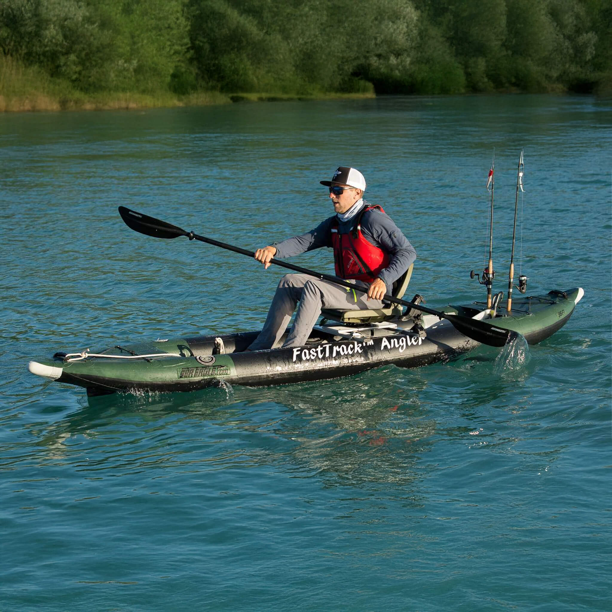 Sea Eagle 385FTA FastTrack 2 Persons Angler Inflatable Hunter Green Fishing Kayak, 12FT [385FTA] (SAK80139)