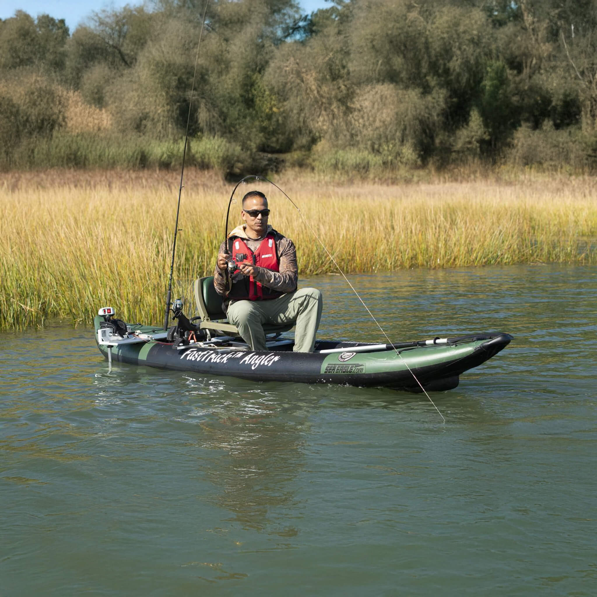 Sea Eagle 385FTA FastTrack 2 Persons Angler Inflatable Hunter Green Fishing Kayak, 12FT [385FTA] (SAK80139)