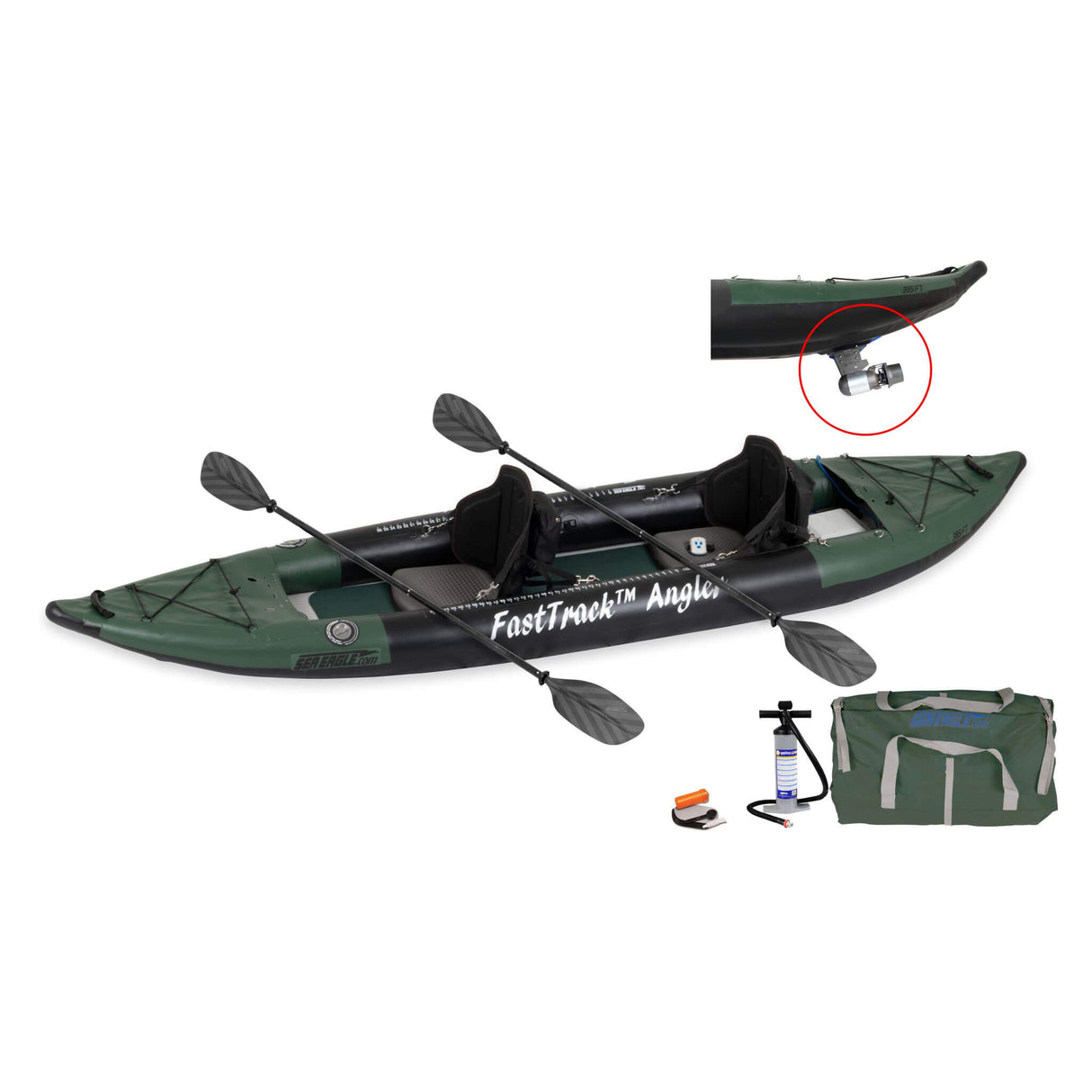 Sea Eagle 385FTA FastTrack 2 Persons Angler Inflatable Hunter Green Fishing Kayak, 12FT [385FTA] (SAK80139)
