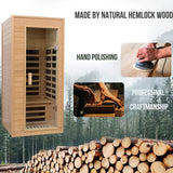Single-Person Indoor Low EMF FAR Infrared Heat Hemlock Wood Personal Home Spa Sauna, 1200W