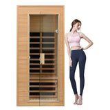 Single-Person Indoor Low EMF FAR Infrared Heat Hemlock Wood Personal Home Spa Sauna, 1200W