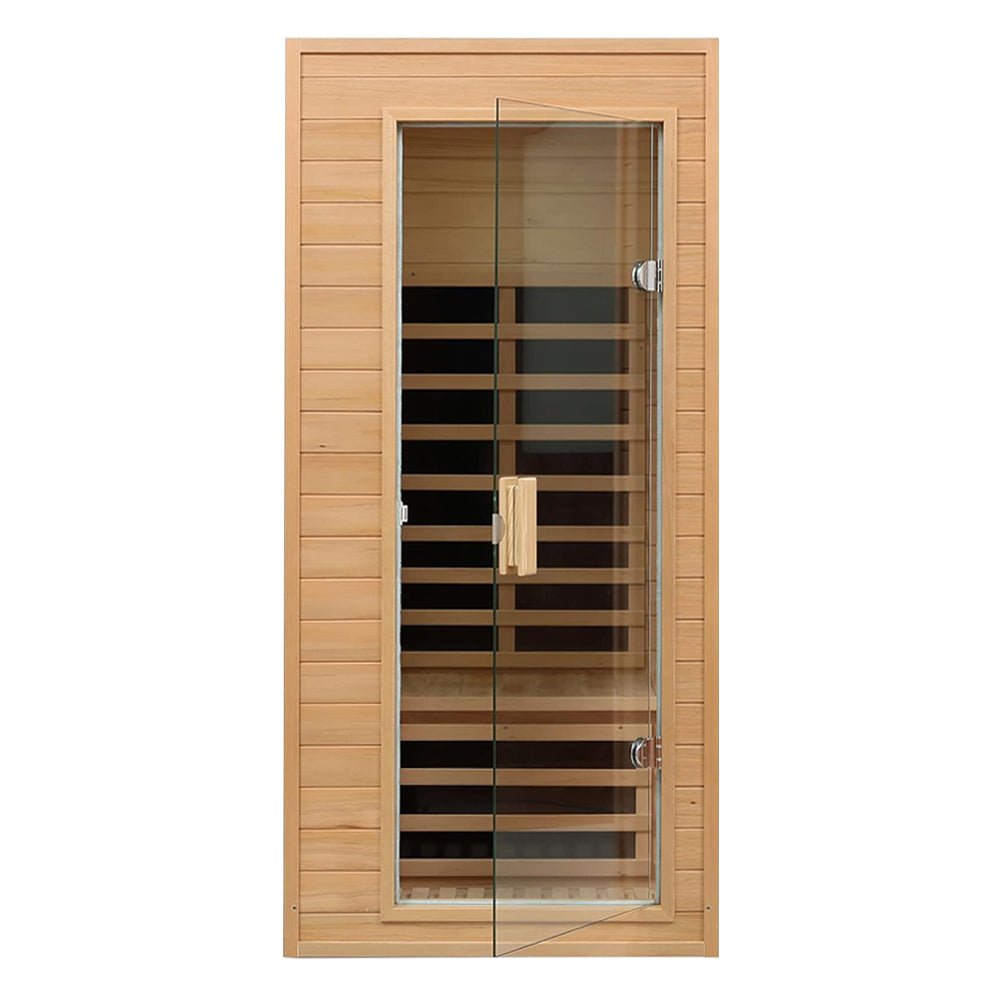 Single-Person Indoor Low EMF FAR Infrared Heat Hemlock Wood Personal Home Spa Sauna, 1200W