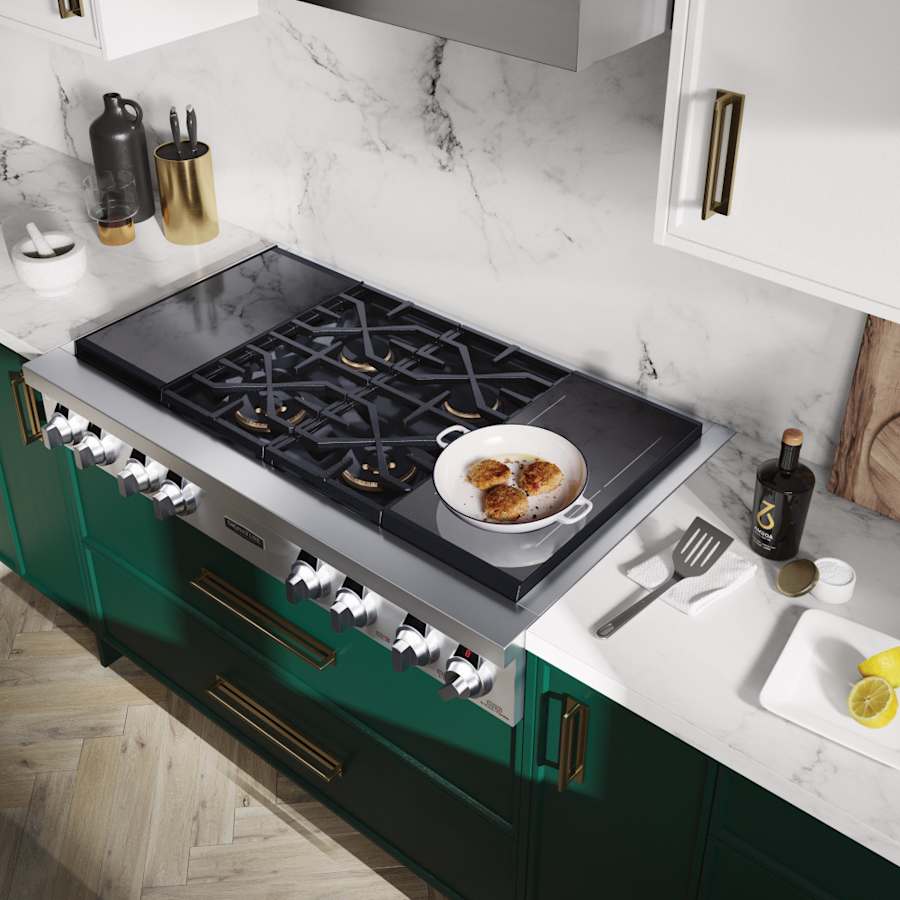 SKS 48" Dual‑Fuel Pro Rangetop with Sous Vide & Induction, Stainless Steel – SKSRT480SIS