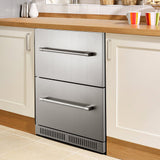 Small Double Drawer Stainless Steel Built-In Undercounter Beverage Refrigerator, 5.1 Cu.Ft.