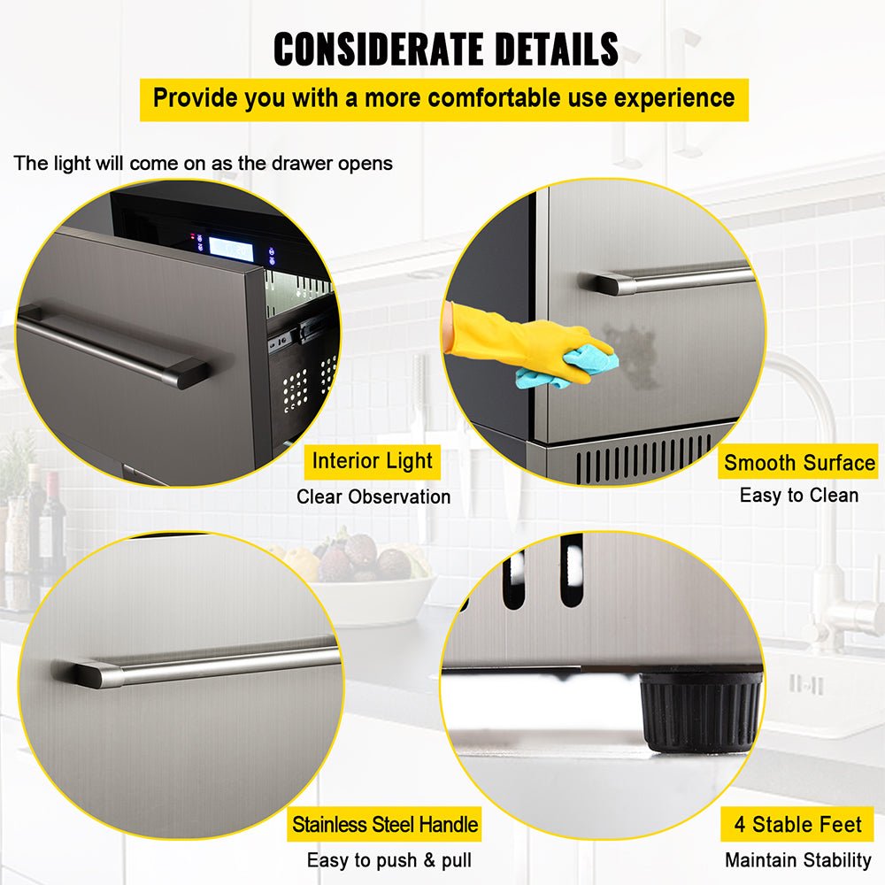 Small Double Drawer Stainless Steel Built-In Undercounter Beverage Refrigerator, 5.1 Cu.Ft.