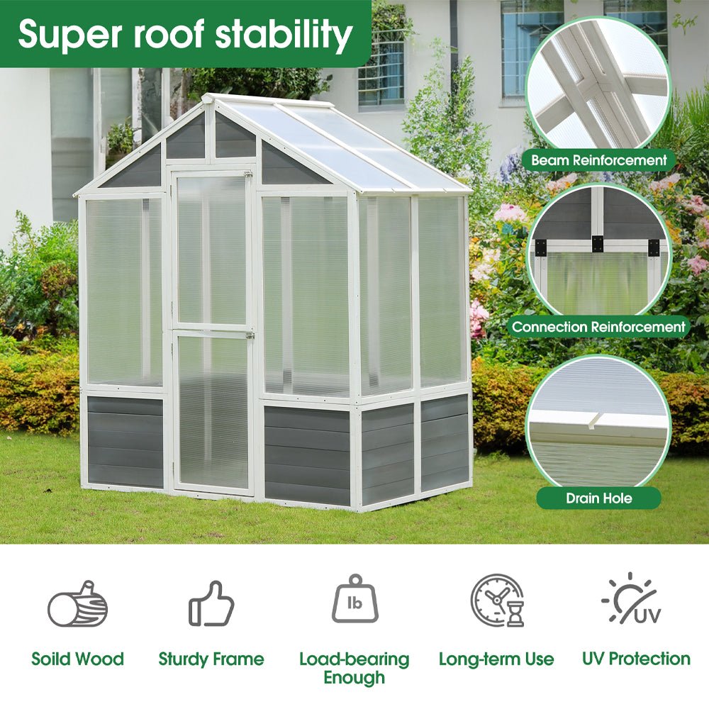 Outdoor Walk-In Polycarbonate Garden Greenhouse With Drain Holes, 4x6FT