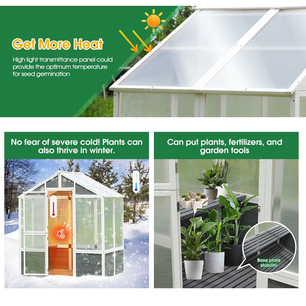 Outdoor Walk-In Polycarbonate Garden Greenhouse With Drain Holes, 4x6FT