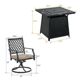 Sophia & William Outdoor Gas Fire Pit Table Set W/ Cushioned Swivel Dining Chairs, 5PCS