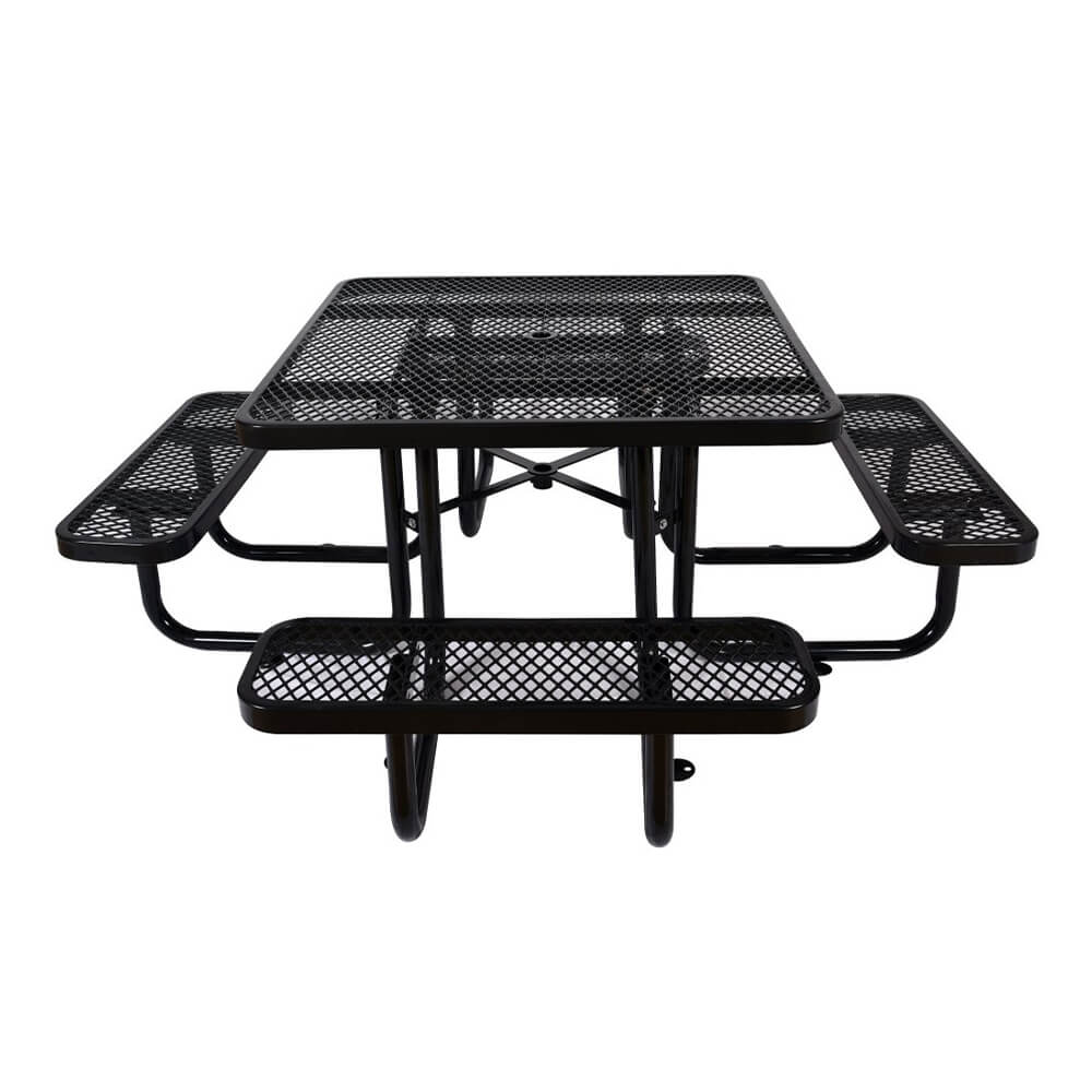 Large 46" Stylish Black Square Steel Picnic Table W/ Thermoplastic Coating & Umbrella Pole