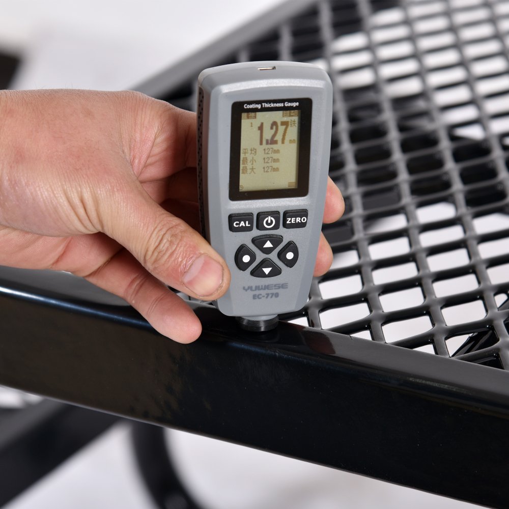 Large 46" Stylish Black Square Steel Picnic Table W/ Thermoplastic Coating & Umbrella Pole