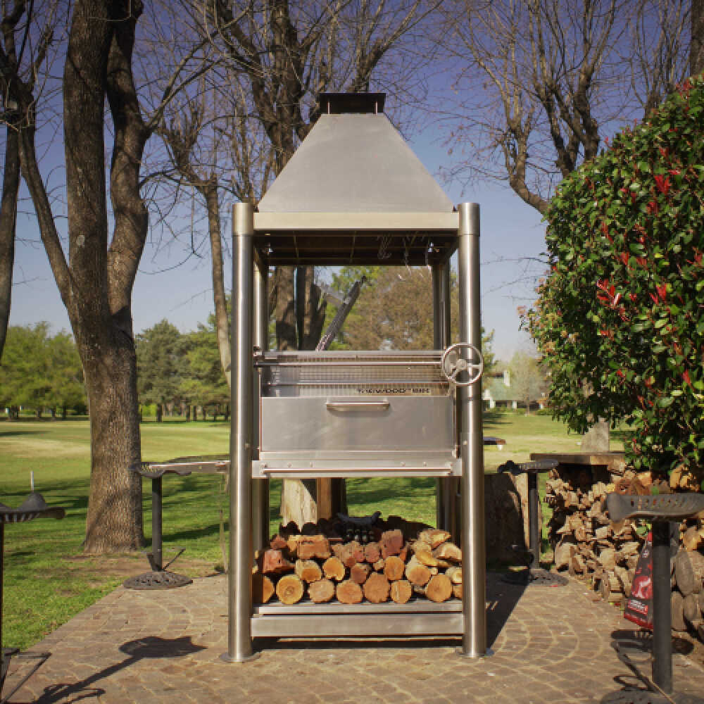 Tagwood BBQ (THE BEAST) Argentine Santa Maria Stainless Steel Wood Fire & Charcoal Gaucho Grill, 61" [BBQ02SS]