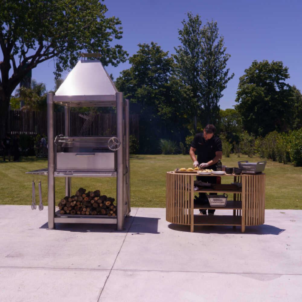 Tagwood BBQ (THE BEAST) Argentine Santa Maria Stainless Steel Wood Fire & Charcoal Gaucho Grill, 61" [BBQ02SS]