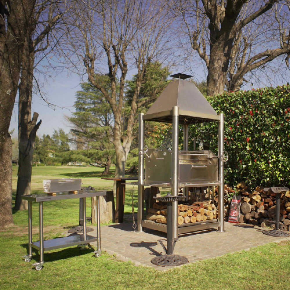 Tagwood BBQ (THE BEAST) Argentine Santa Maria Stainless Steel Wood Fire & Charcoal Gaucho Grill, 61" [BBQ02SS]