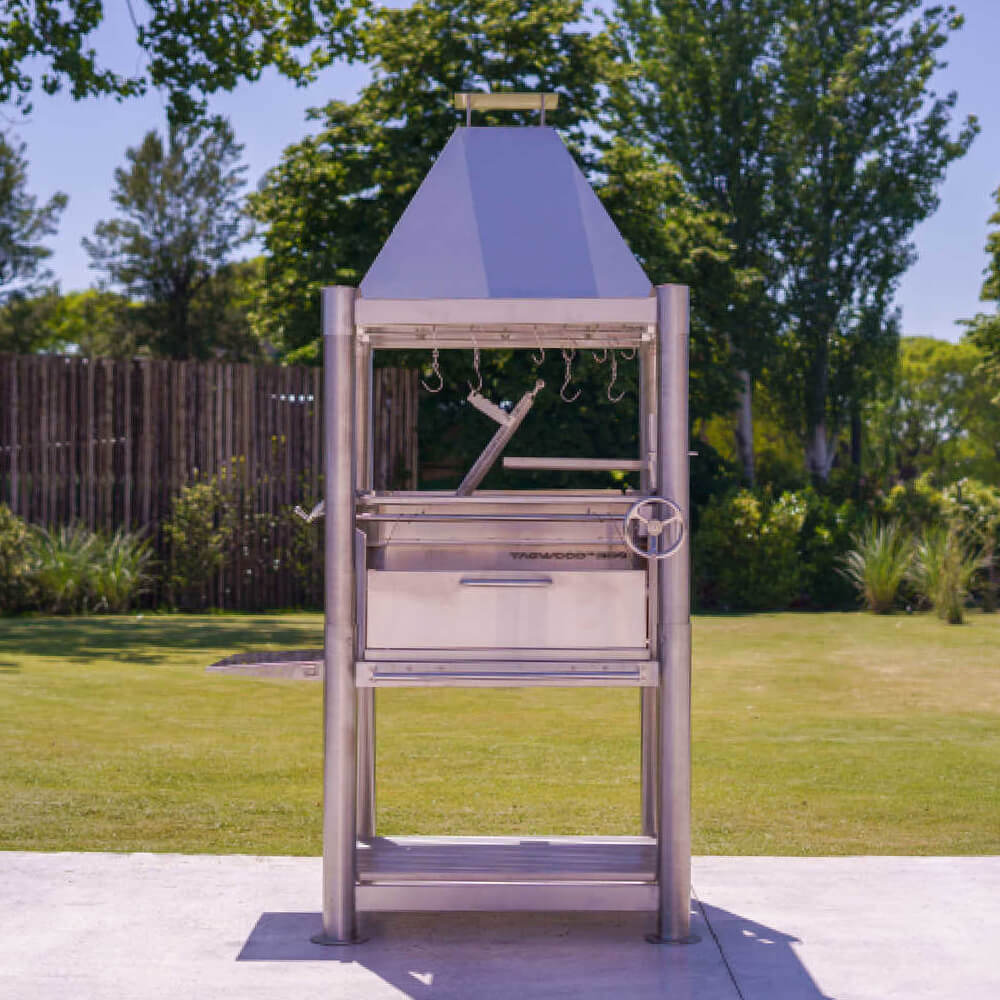 Tagwood BBQ (THE BEAST) Argentine Santa Maria Stainless Steel Wood Fire & Charcoal Gaucho Grill, 61" [BBQ02SS]