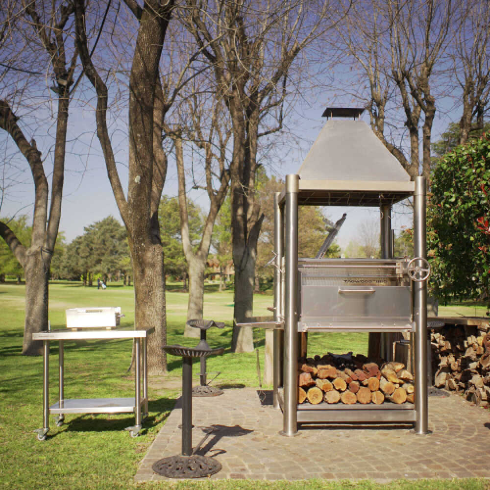 Tagwood BBQ (THE BEAST) Argentine Santa Maria Stainless Steel Wood Fire & Charcoal Gaucho Grill, 61" [BBQ02SS]