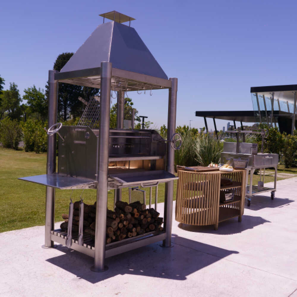 Tagwood BBQ (THE BEAST) Argentine Santa Maria Stainless Steel Wood Fire & Charcoal Gaucho Grill, 61" [BBQ02SS]