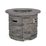 32" Transitional Outdoor Concrete Round Propane Fire Pit Table, Gray (SAK48268)