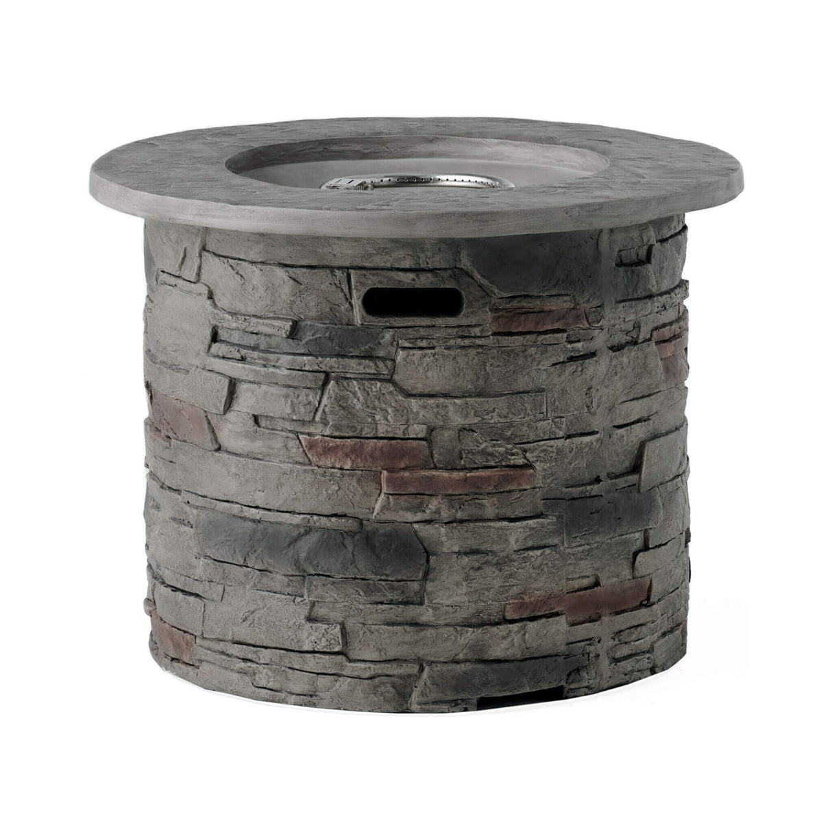 32" Transitional Outdoor Concrete Round Propane Fire Pit Table, Gray (SAK48268)