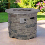 32" Transitional Outdoor Concrete Round Propane Fire Pit Table, Gray (SAK48268)