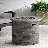 32" Transitional Outdoor Concrete Round Propane Fire Pit Table, Gray (SAK48268)