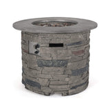 32" Transitional Outdoor Concrete Round Propane Fire Pit Table, Gray (SAK48268)