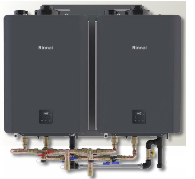 Rinnai Interior Compact Wall Hanging Rack 2-Unit Tankless Water Heater – Natural Gas